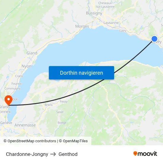 Chardonne-Jongny to Genthod map