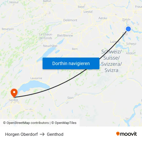 Horgen Oberdorf to Genthod map