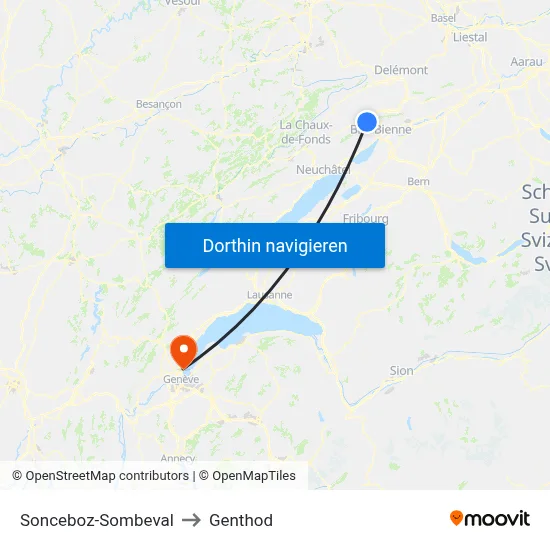 Sonceboz-Sombeval to Genthod map