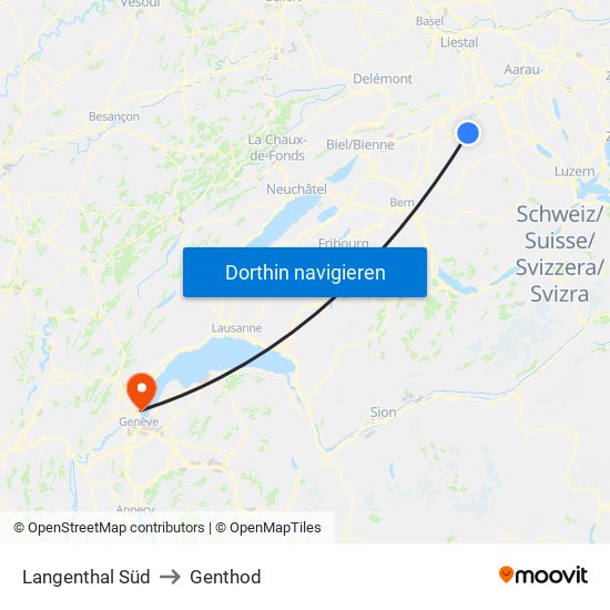 Langenthal Süd to Genthod map