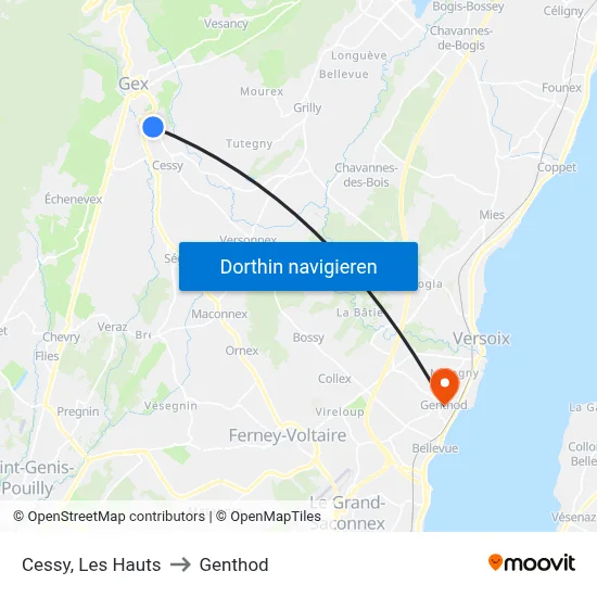 Cessy, Les Hauts to Genthod map