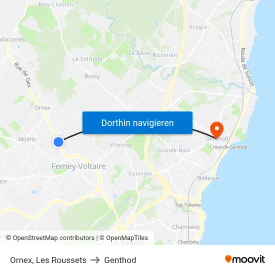 Ornex, Les Roussets to Genthod map