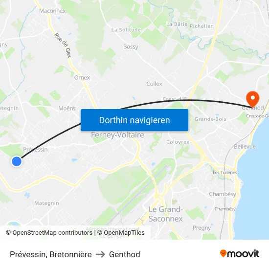 Prévessin, Bretonnière to Genthod map