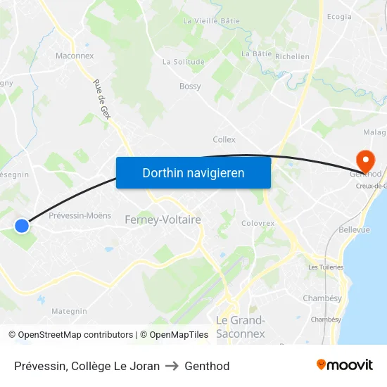 Prévessin, Collège Le Joran to Genthod map