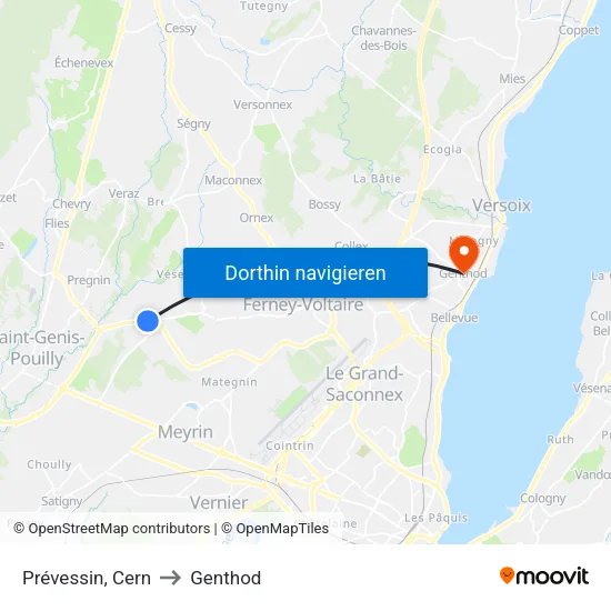 Prévessin, Cern to Genthod map