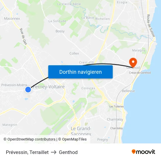 Prévessin, Terraillet to Genthod map