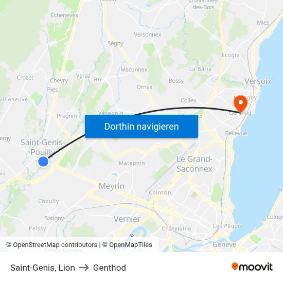 Saint-Genis, Lion to Genthod map