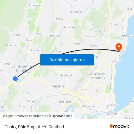 Thoiry, Pôle Emploi to Genthod map