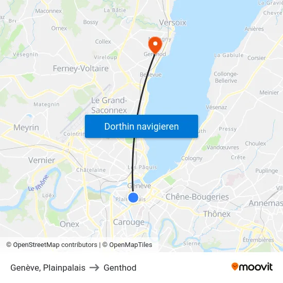 Genève, Plainpalais to Genthod map
