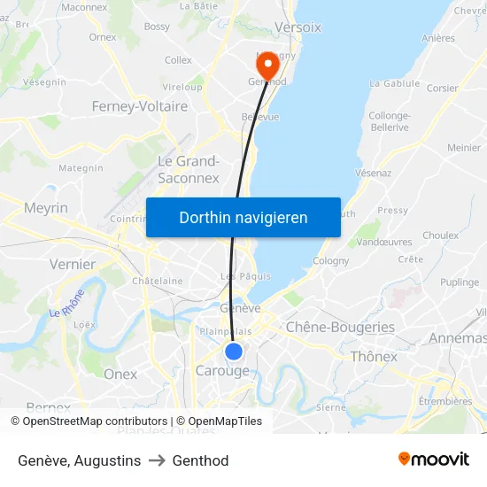 Genève, Augustins to Genthod map