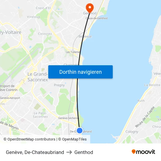 Genève, De-Chateaubriand to Genthod map