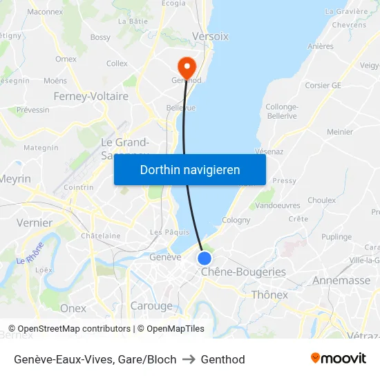 Genève-Eaux-Vives, Gare/Bloch to Genthod map