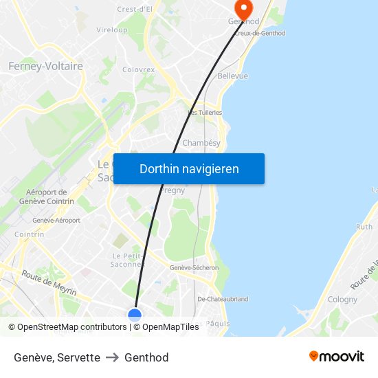 Genève, Servette to Genthod map