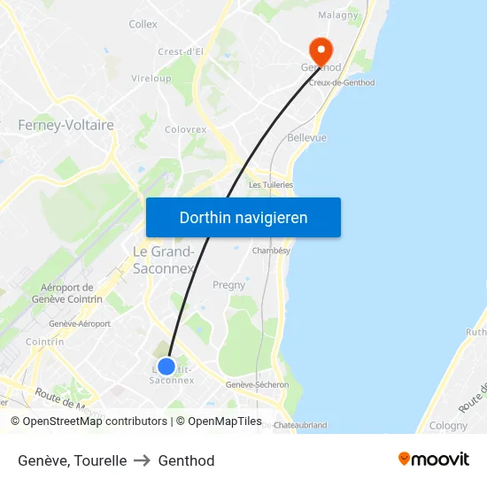 Genève, Tourelle to Genthod map