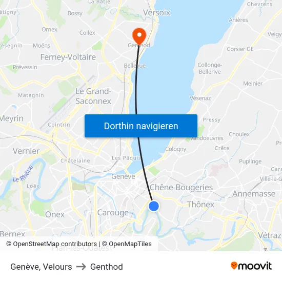 Genève, Velours to Genthod map