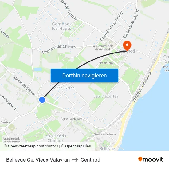 Bellevue Ge, Vieux-Valavran to Genthod map