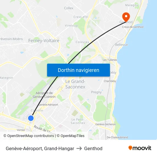 Genève-Aéroport, Grand-Hangar to Genthod map