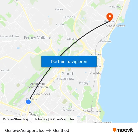 Genève-Aéroport, Icc to Genthod map