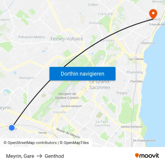 Meyrin, Gare to Genthod map