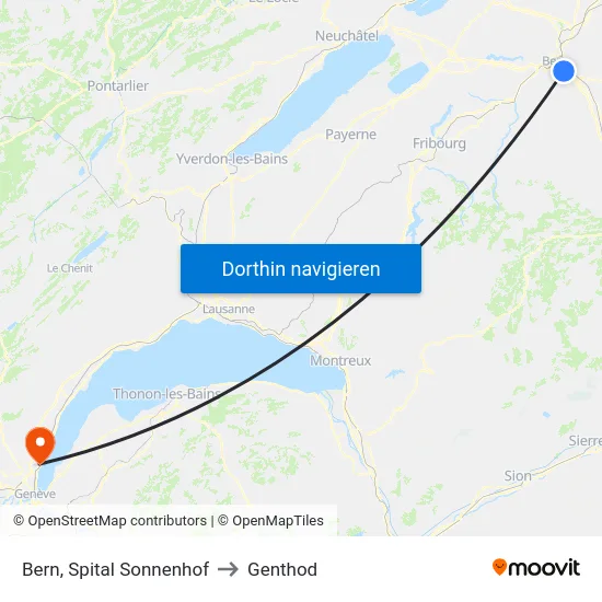 Bern, Spital Sonnenhof to Genthod map