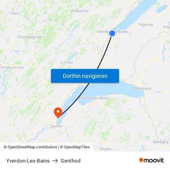 Yverdon-Les-Bains to Genthod map