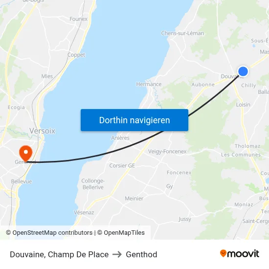 Douvaine, Champ De Place to Genthod map
