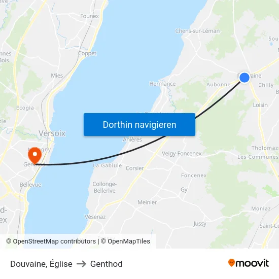 Douvaine, Église to Genthod map