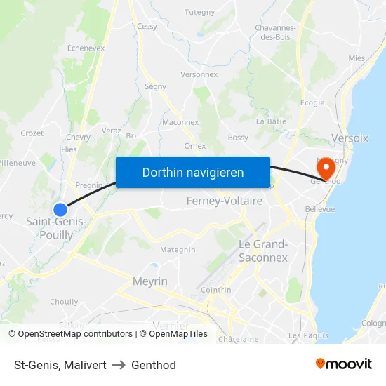 St-Genis, Malivert to Genthod map