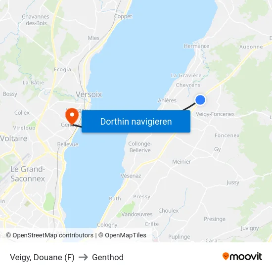 Veigy, Douane (F) to Genthod map