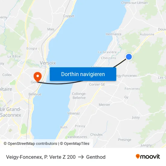 Veigy-Foncenex, P. Verte Z 200 to Genthod map