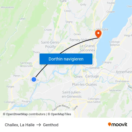 Challex, La Halle to Genthod map