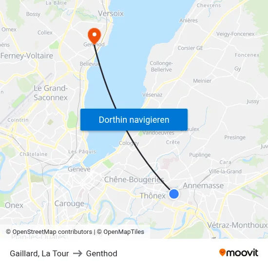 Gaillard, La Tour to Genthod map