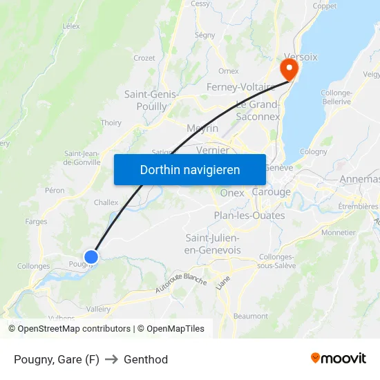 Pougny, Gare (F) to Genthod map