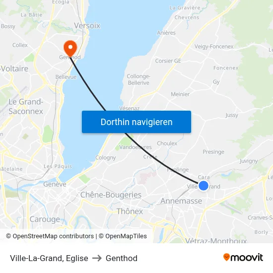 Ville-La-Grand, Eglise to Genthod map