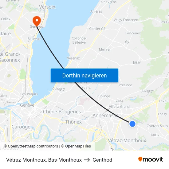 Vétraz-Monthoux, Bas-Monthoux to Genthod map