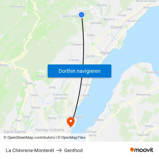 La Chèvrerie-Monterêt to Genthod map