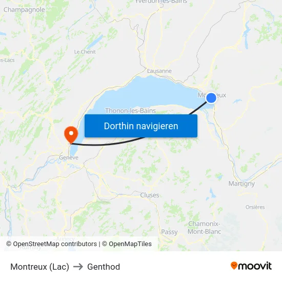 Montreux (Lac) to Genthod map
