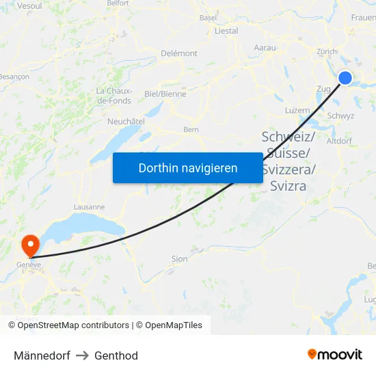 Männedorf to Genthod map