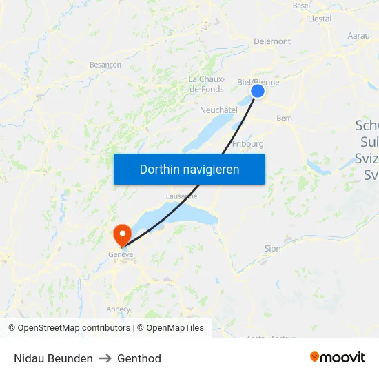 Nidau Beunden to Genthod map