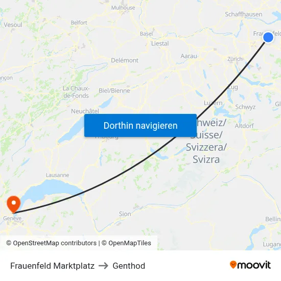 Frauenfeld Marktplatz to Genthod map