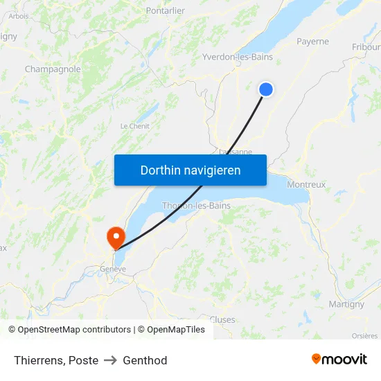 Thierrens, Poste to Genthod map
