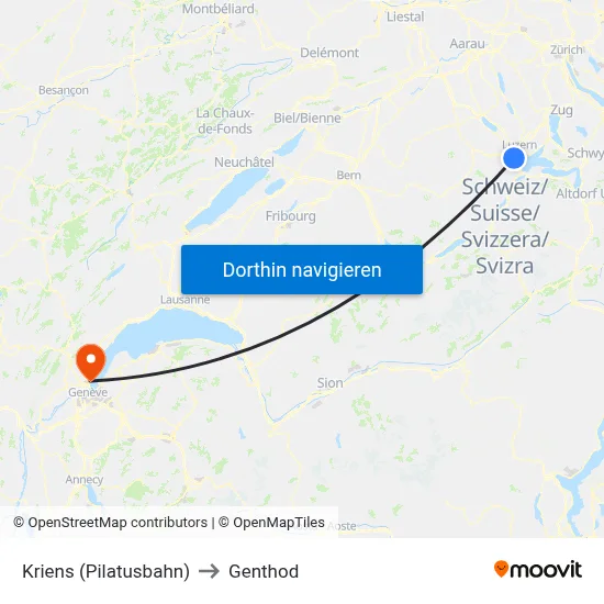 Kriens (Pilatusbahn) to Genthod map