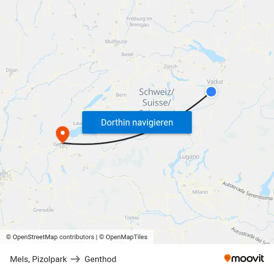 Mels, Pizolpark to Genthod map