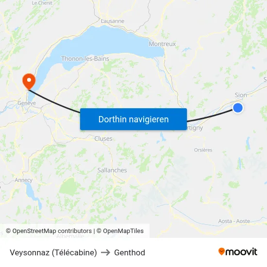 Veysonnaz (Télécabine) to Genthod map