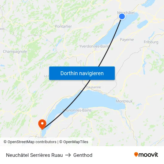 Neuchâtel Serrières Ruau to Genthod map