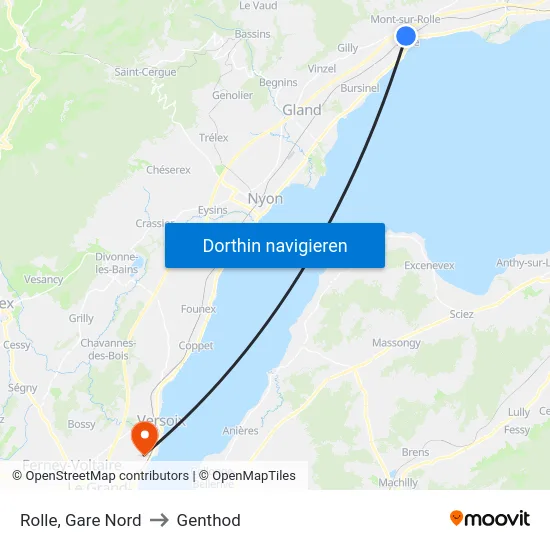 Rolle, Gare Nord to Genthod map