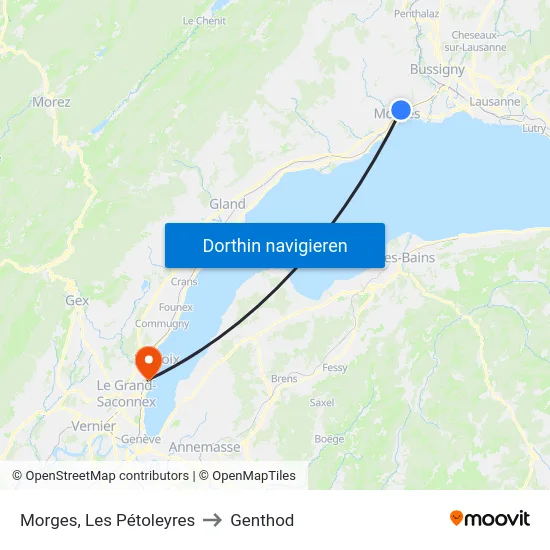Morges, Les Pétoleyres to Genthod map