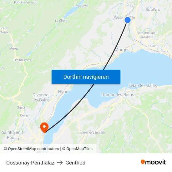 Cossonay-Penthalaz to Genthod map