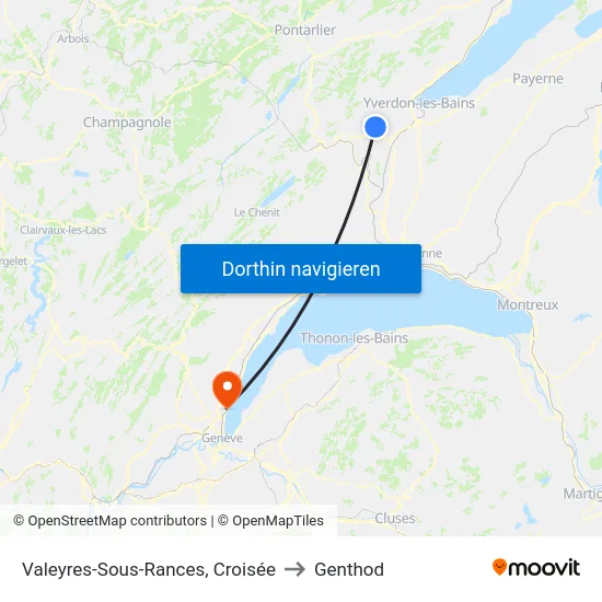 Valeyres-Sous-Rances, Croisée to Genthod map