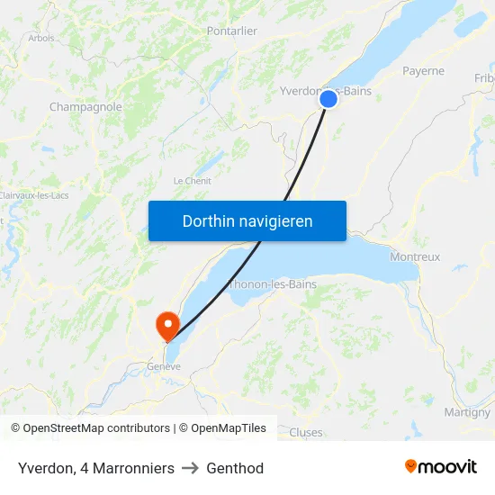 Yverdon, 4 Marronniers to Genthod map